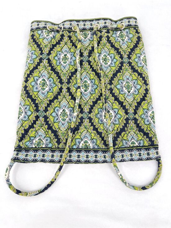 Vera Bradley Ditty Bag Portobello Blue Green Road Cotton Drawstring Backpack